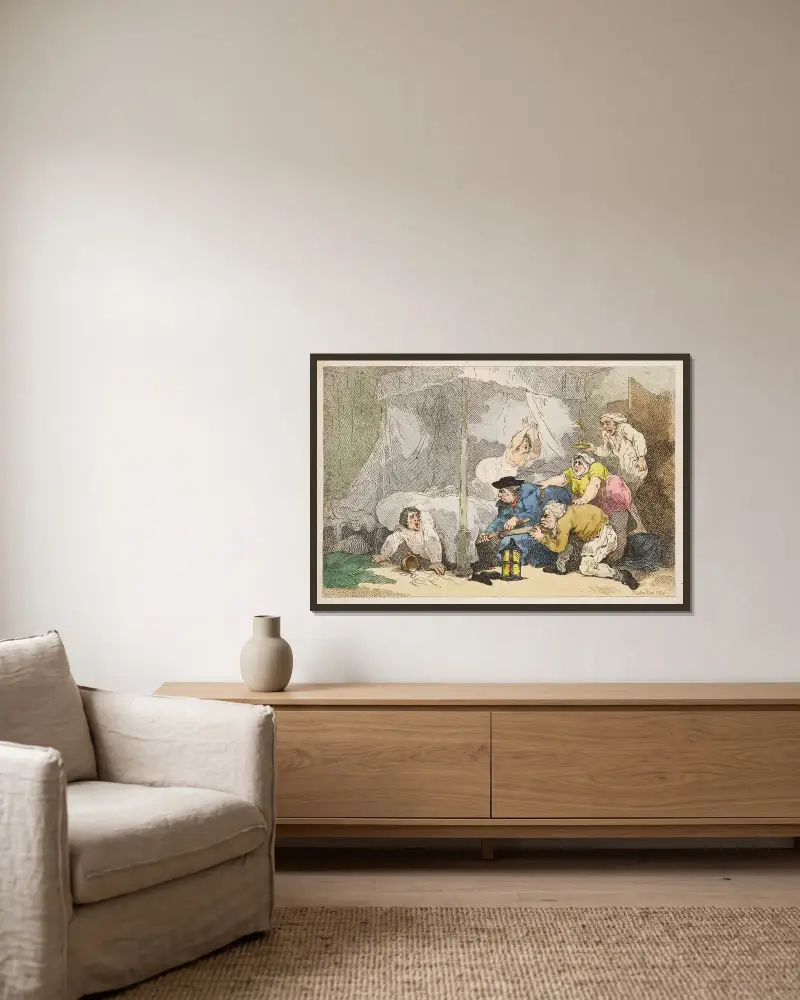 The sad discovery or the graceless apprentice, Thomas Rowlandson v rámu na stěně