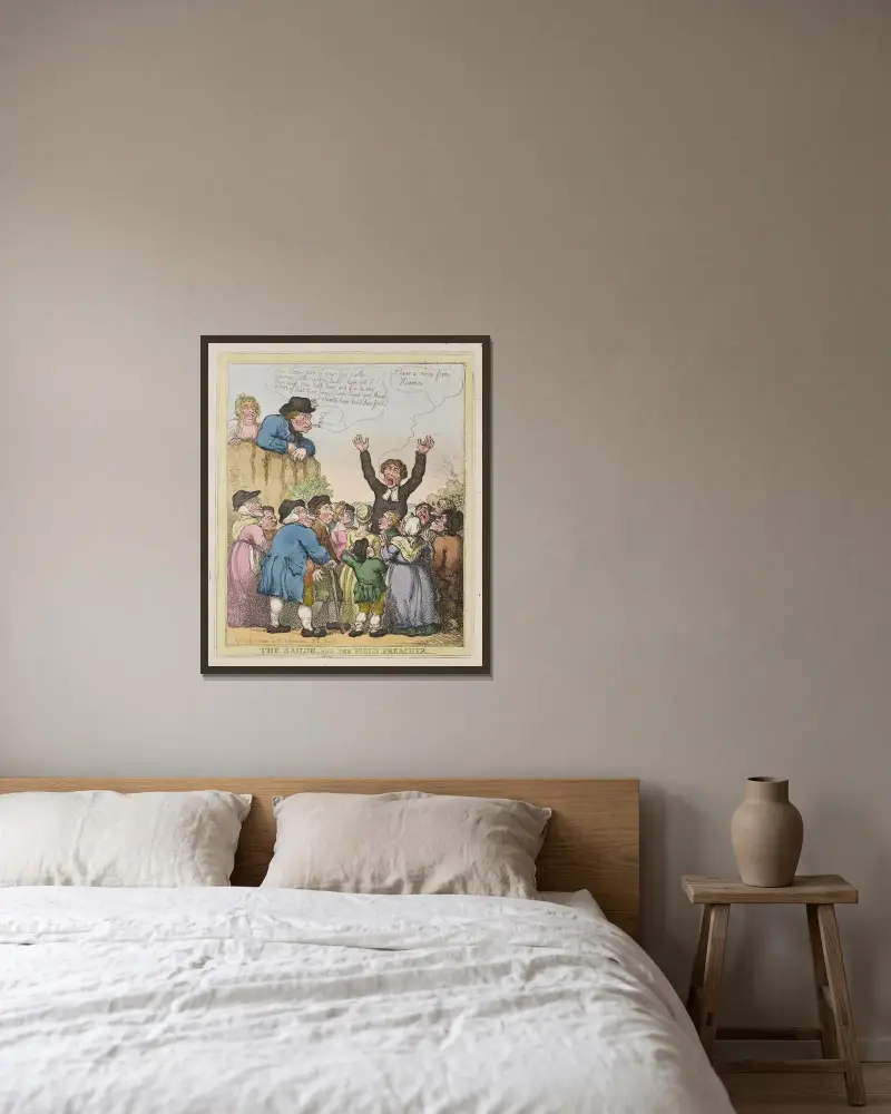 Sjömannen och fältpredikanten av Thomas Rowlandson inramad på en vägg
