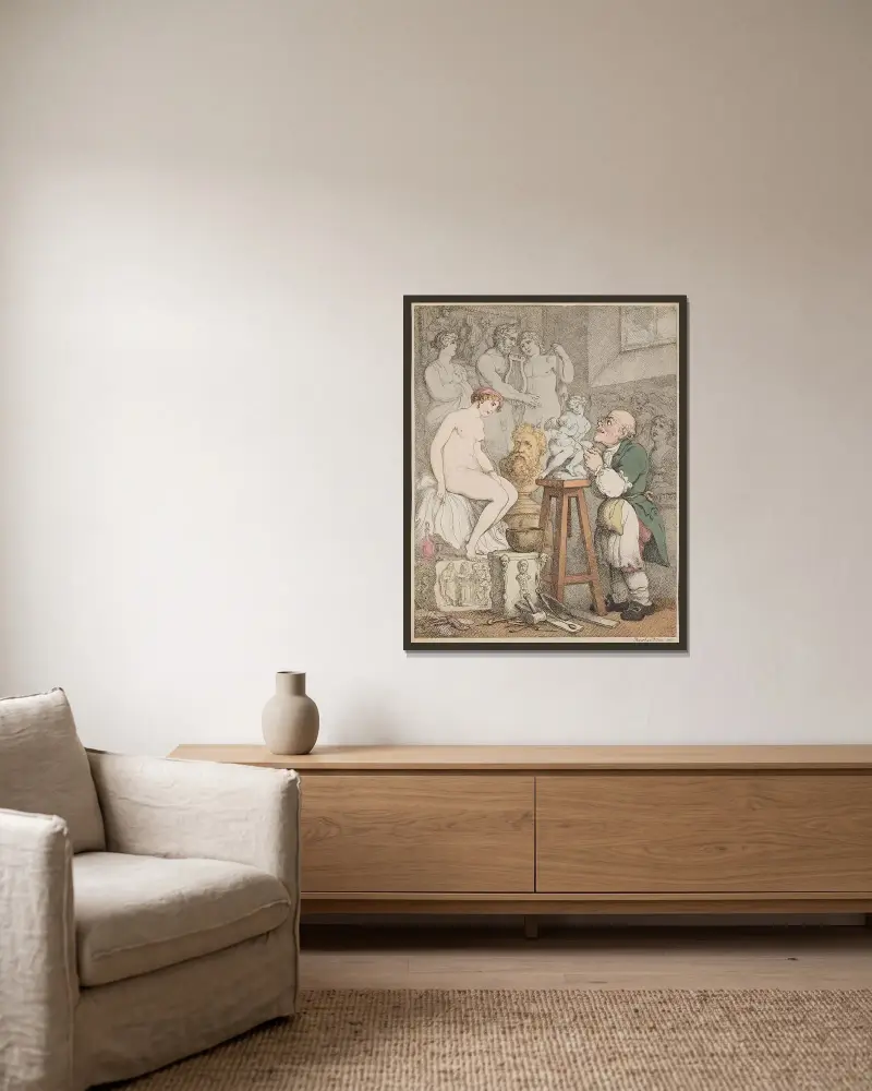 Skulptören av Thomas Rowlandson inramad på en vägg