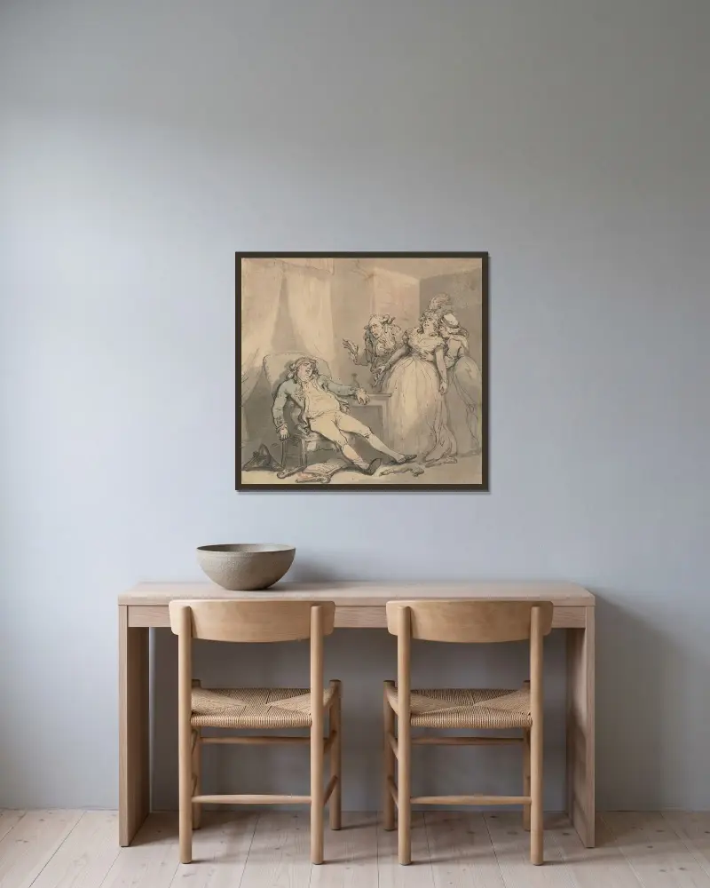 Självmordet av Thomas Rowlandson inramad på en vägg