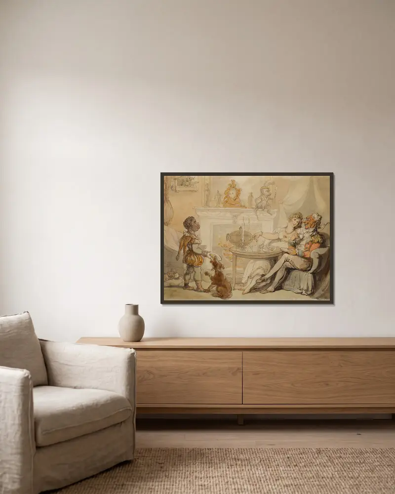 Čajový dýchánek, Thomas Rowlandson v rámu na stěně