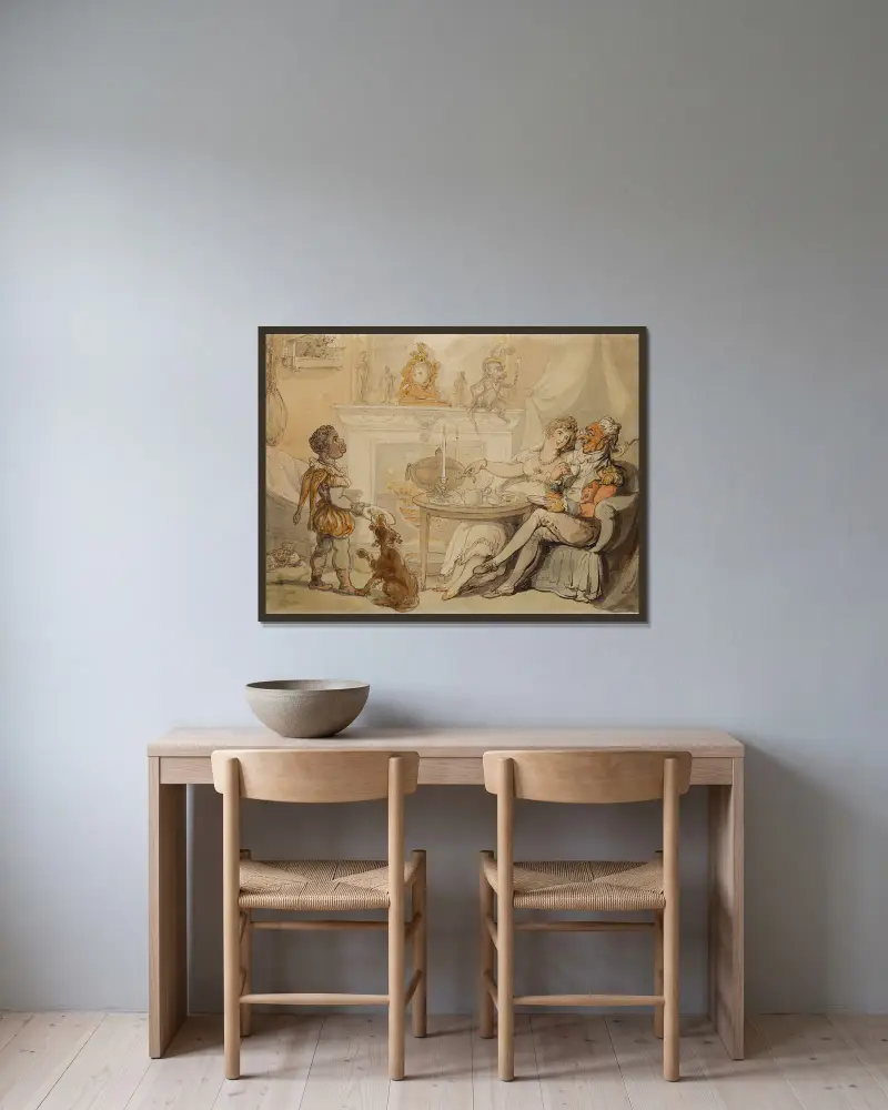 Čajový dýchánek, Thomas Rowlandson v rámu na stěně