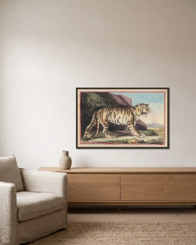 Tigern av Thomas Rowlandson inramad på en vägg