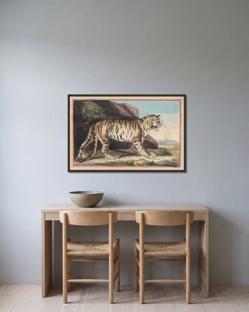 Tigern av Thomas Rowlandson inramad på en vägg