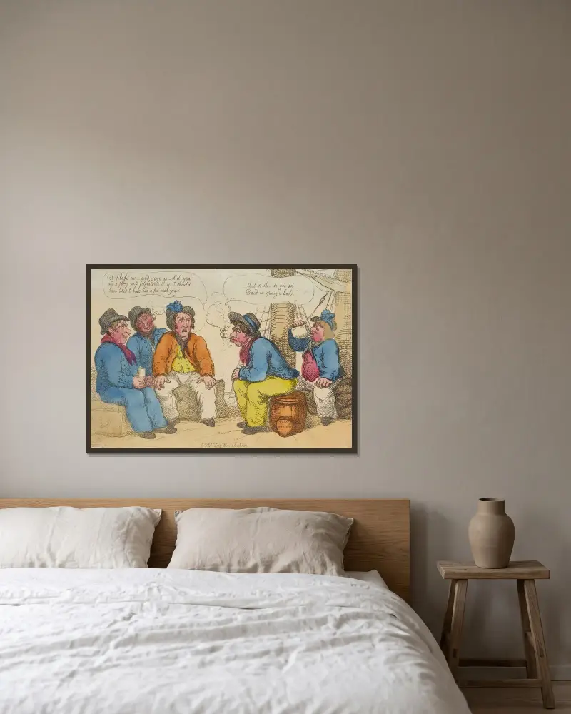 Der Irrtum des walisischen Matrosen oder Seeleute im Gespräch von Thomas Rowlandson gerahmt an einer Wand