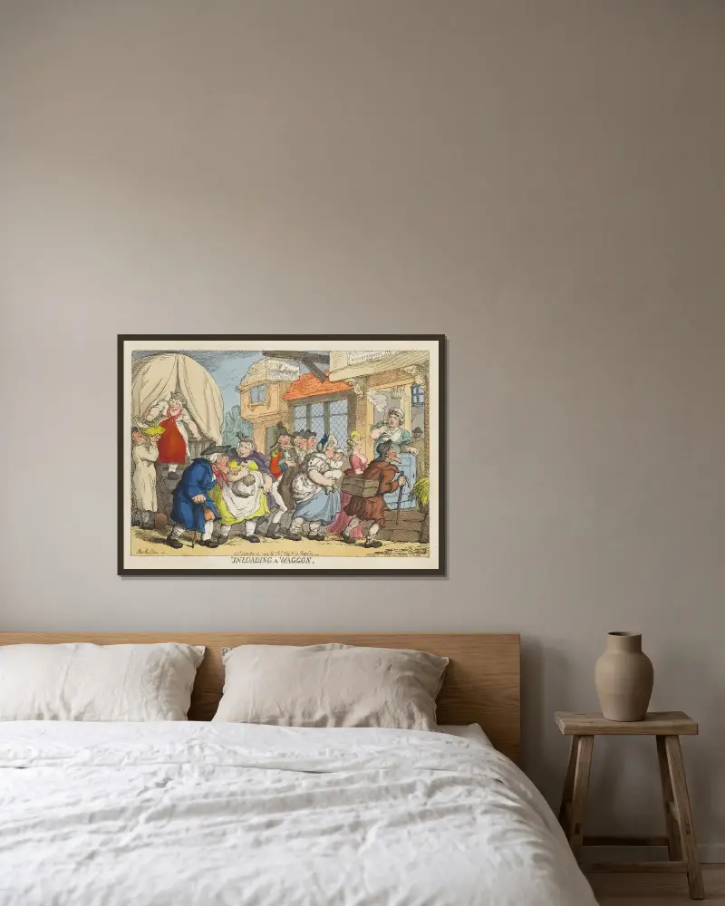 Unloading a waggon von Thomas Rowlandson gerahmt an einer Wand