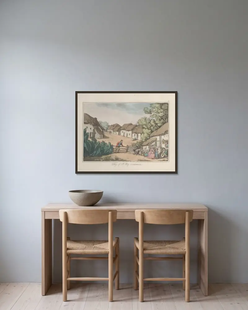 Byn St. Udy i Cornwall av Thomas Rowlandson inramad på en vägg