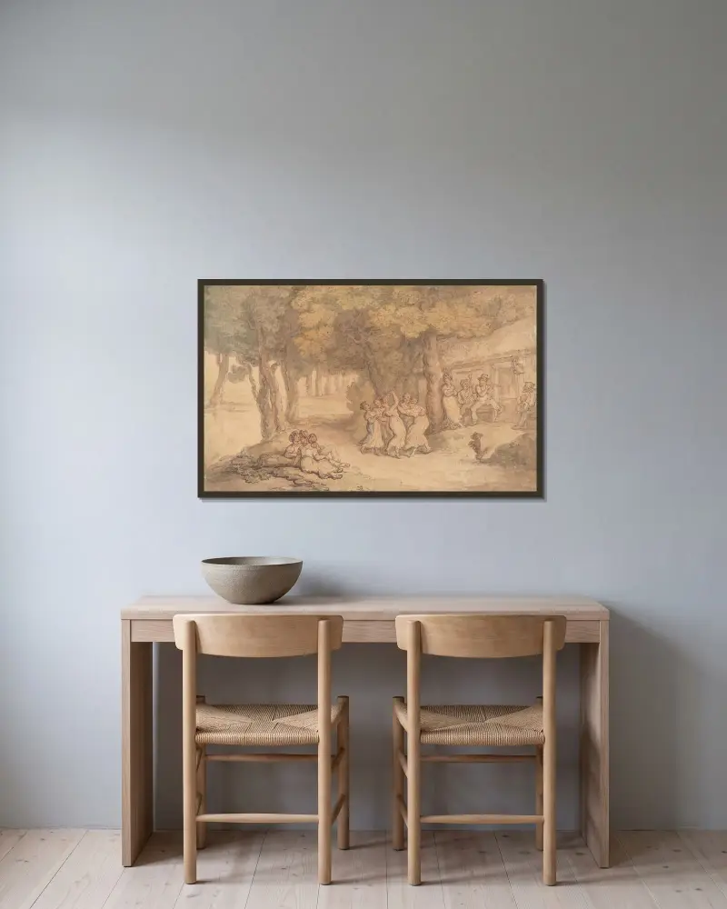 Dorfbewohner beim Feiern von Thomas Rowlandson gerahmt an einer Wand