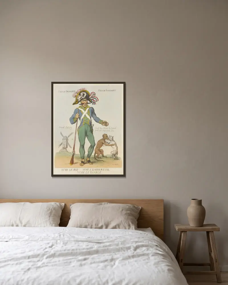 Leve kungen! Leve kejsaren. Leve djävulen. Fransk konstans och fransk integritet av Thomas Rowlandson inramad på en vägg