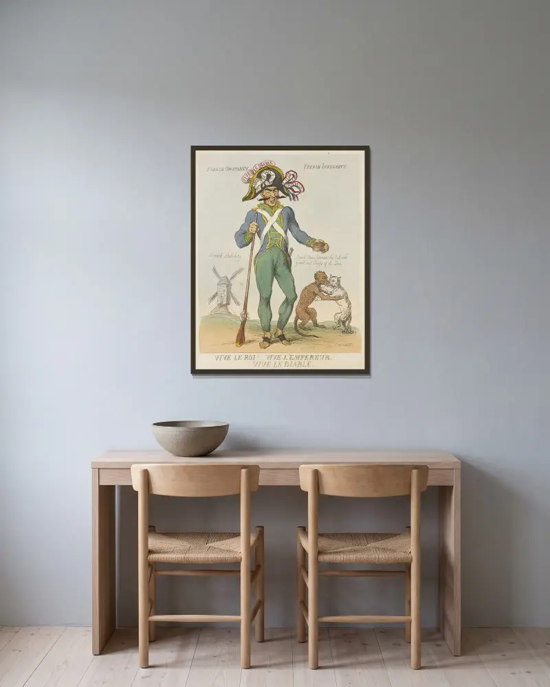 Leve kungen! Leve kejsaren. Leve djävulen. Fransk konstans och fransk integritet av Thomas Rowlandson inramad på en vägg