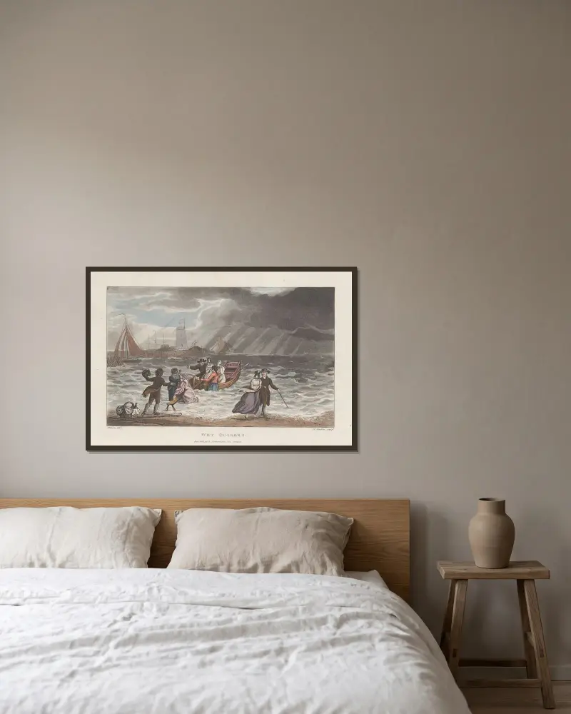 Wet Quakers av Thomas Rowlandson inramad på en vägg