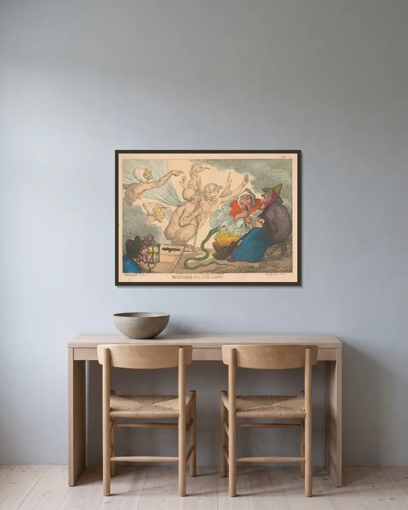 Häxor på en höskulle av Thomas Rowlandson inramad på en vägg