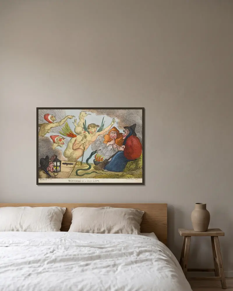 Häxor på en höskulle av Thomas Rowlandson inramad på en vägg
