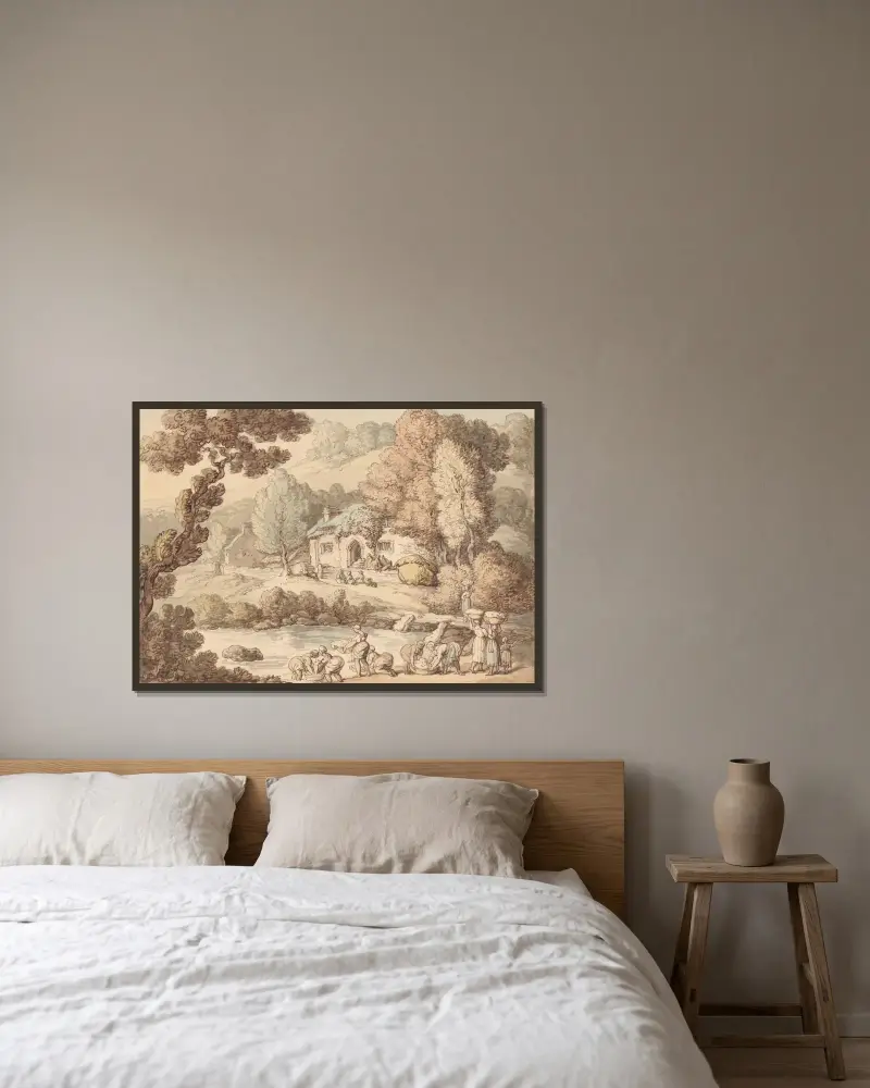 Wollwäscherinnen, Gloucestershire von Thomas Rowlandson gerahmt an einer Wand