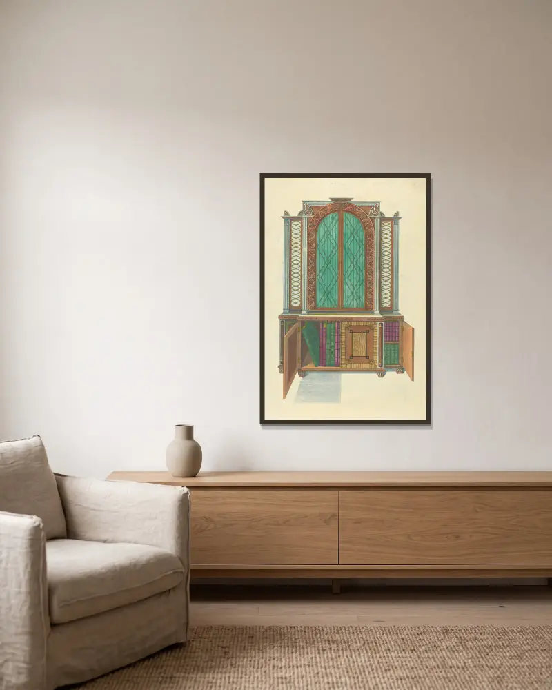 Bücherschrank von Thomas Sheraton gerahmt an einer Wand