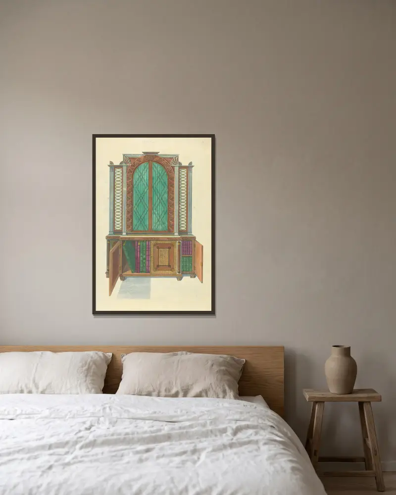 Bücherschrank von Thomas Sheraton gerahmt an einer Wand