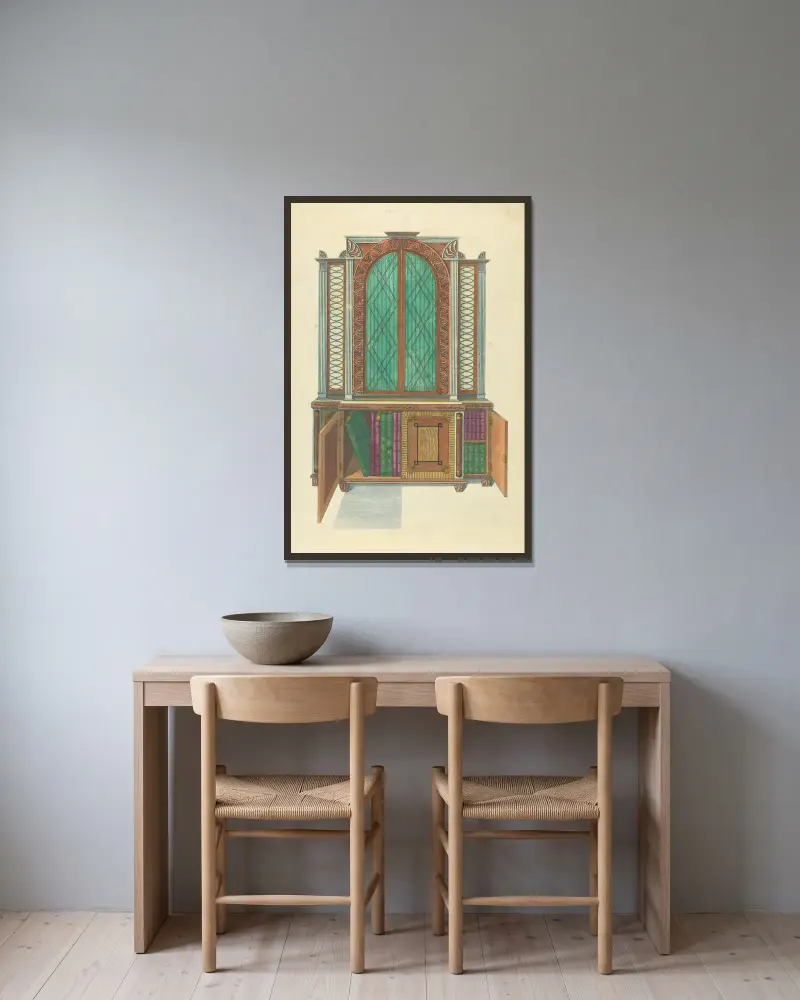 Bücherschrank von Thomas Sheraton gerahmt an einer Wand