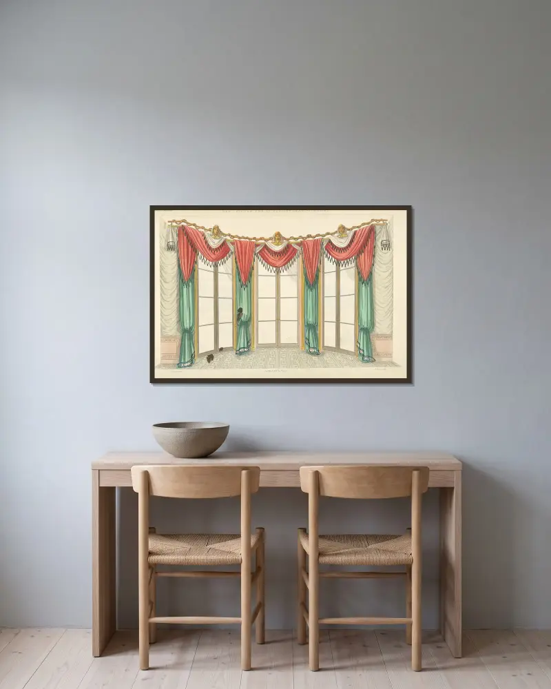 Bogenfenster für einen eleganten Salon von Thomas Sheraton gerahmt an einer Wand