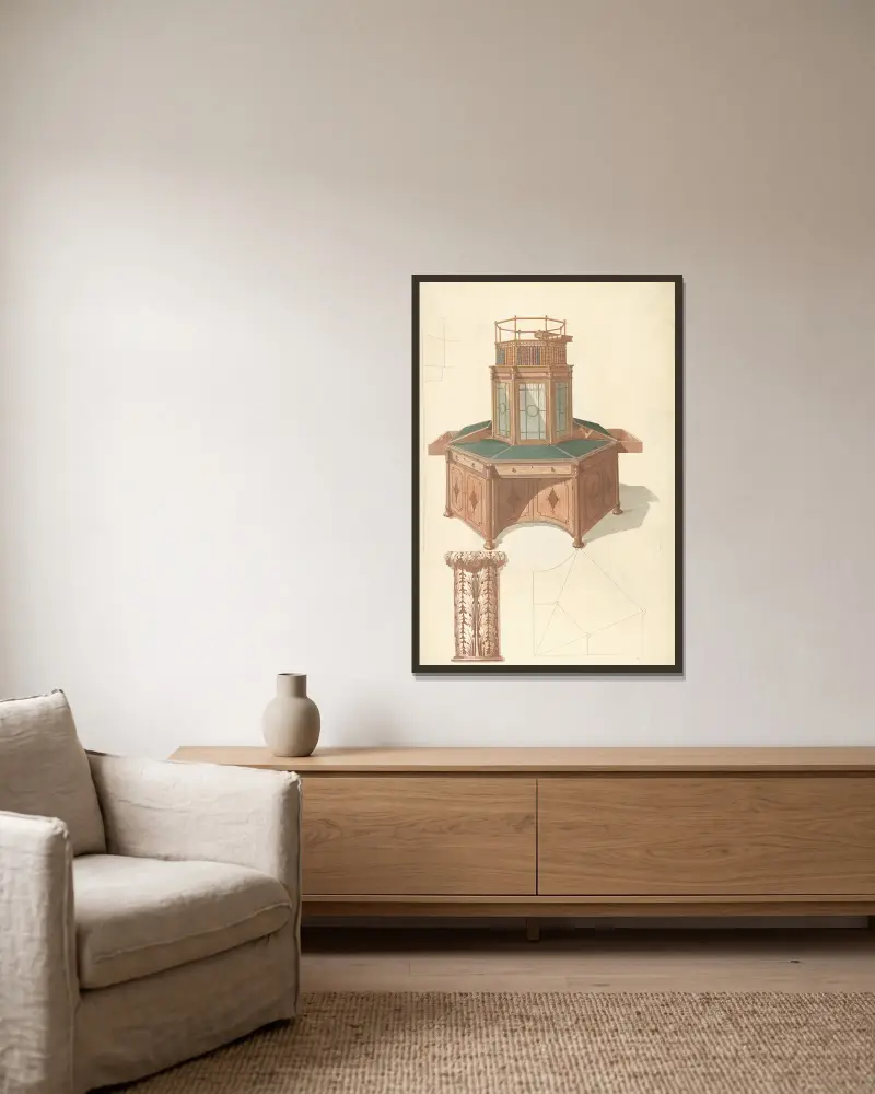 Achteckiger Schreibschrank mit Bücherregal von Thomas Sheraton gerahmt an einer Wand
