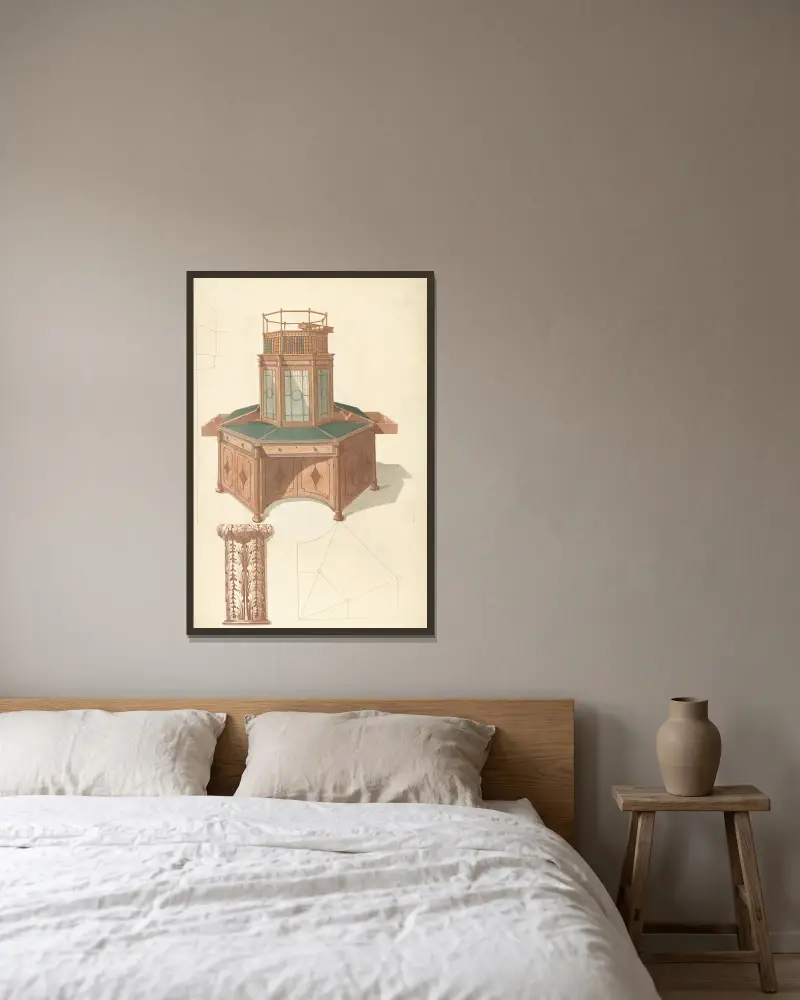 Achteckiger Schreibschrank mit Bücherregal von Thomas Sheraton gerahmt an einer Wand