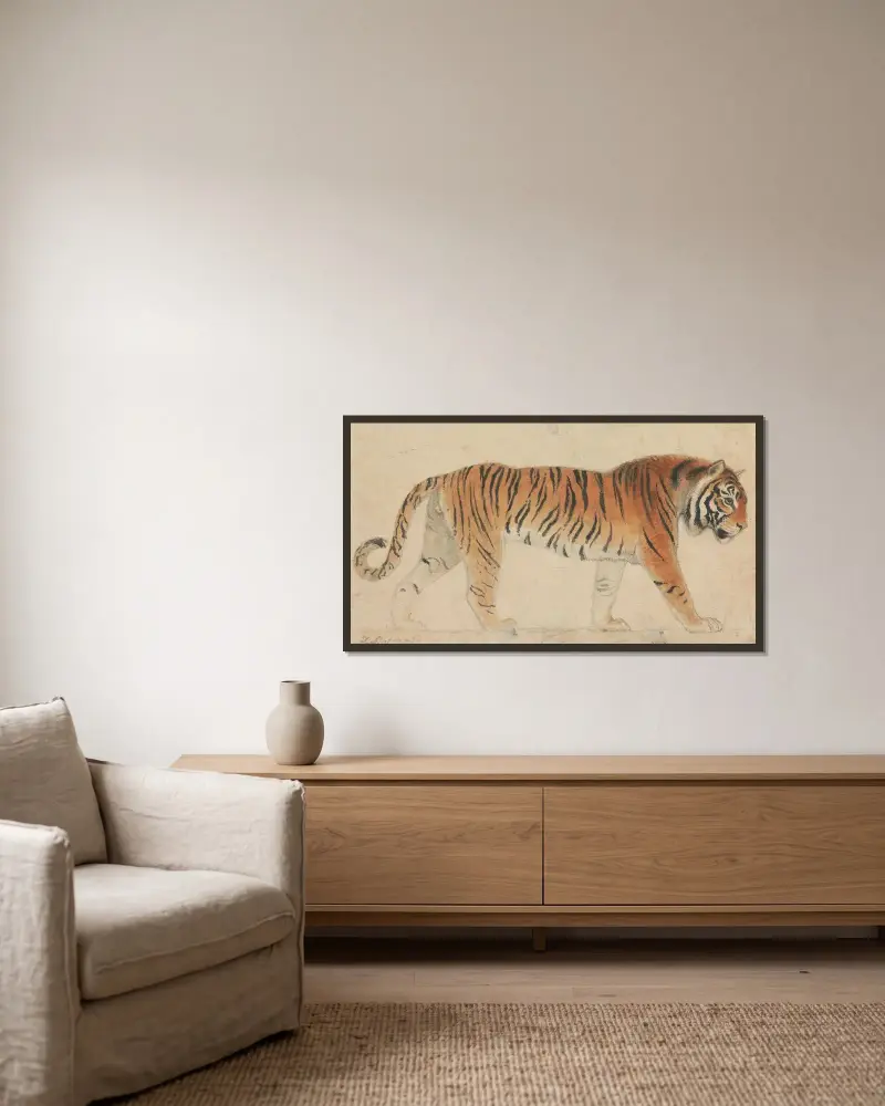 Ein Tiger von Thomas Stothard gerahmt an einer Wand