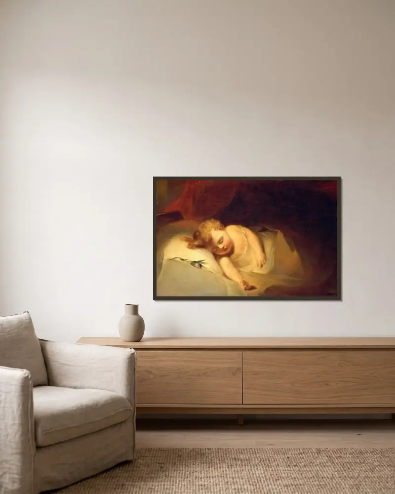 Sovande barn (Rosknoppen) av Thomas Sully inramad på en vägg