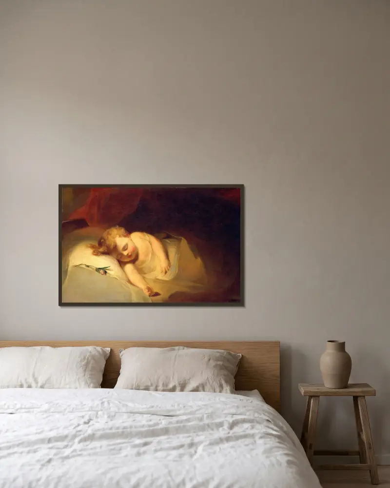 Sovande barn (Rosknoppen) av Thomas Sully inramad på en vägg