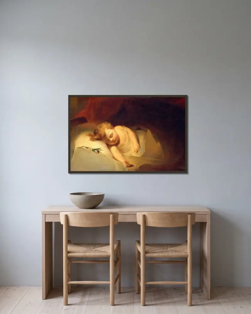 Sovande barn (Rosknoppen) av Thomas Sully inramad på en vägg