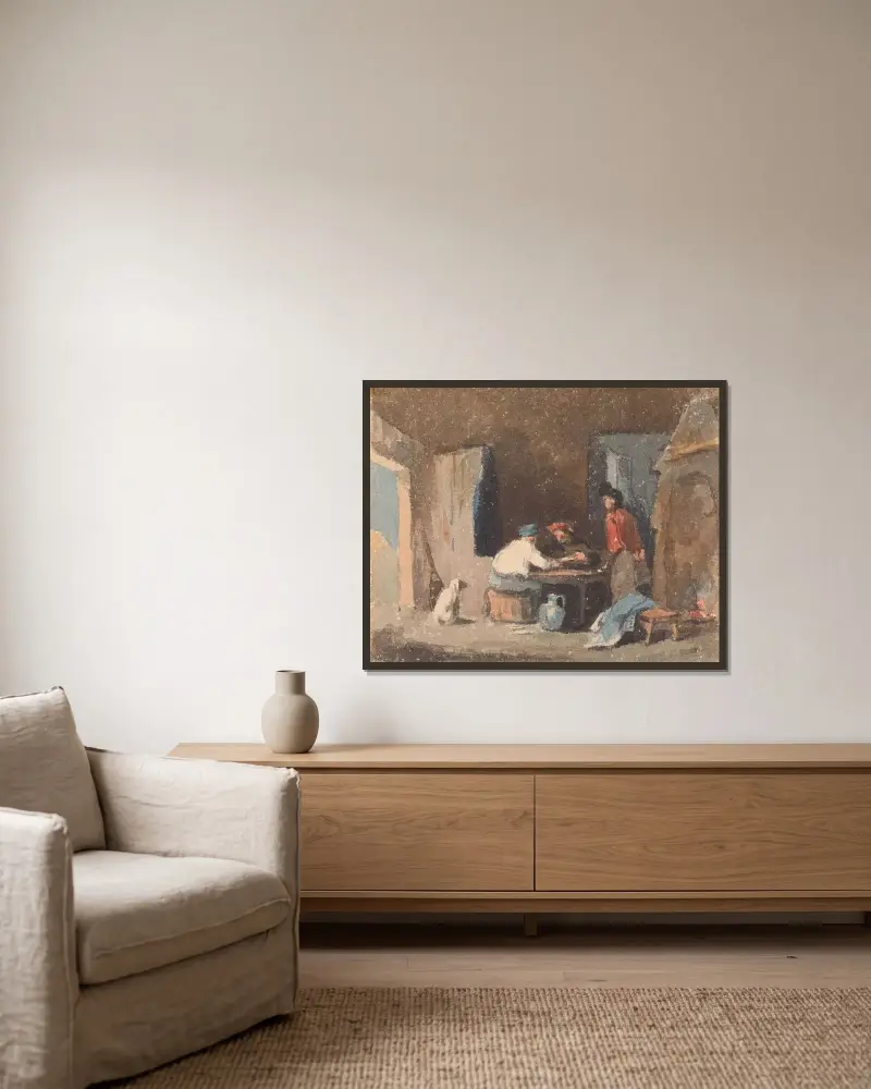 Figuren an einem Tisch in einer Hütte von Thomas Sully gerahmt an einer Wand