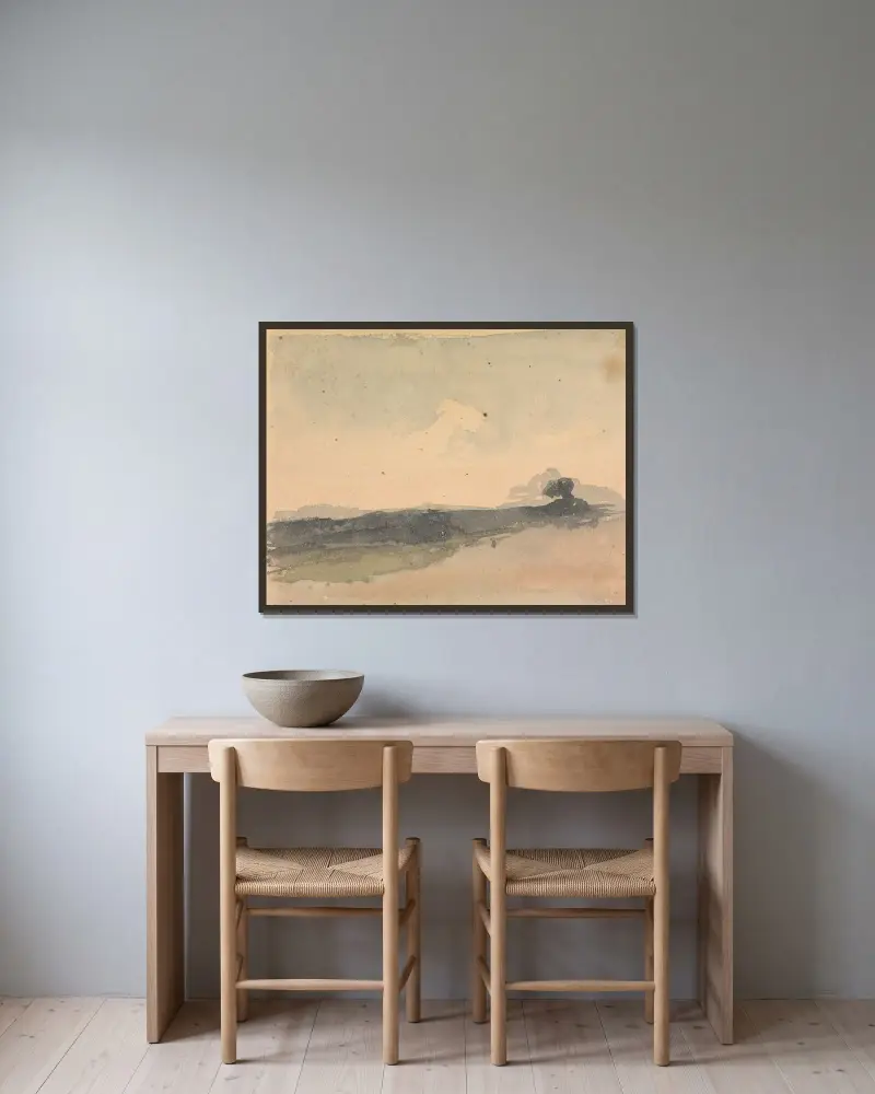 Kuperat landskap av Thomas Sully inramad på en vägg