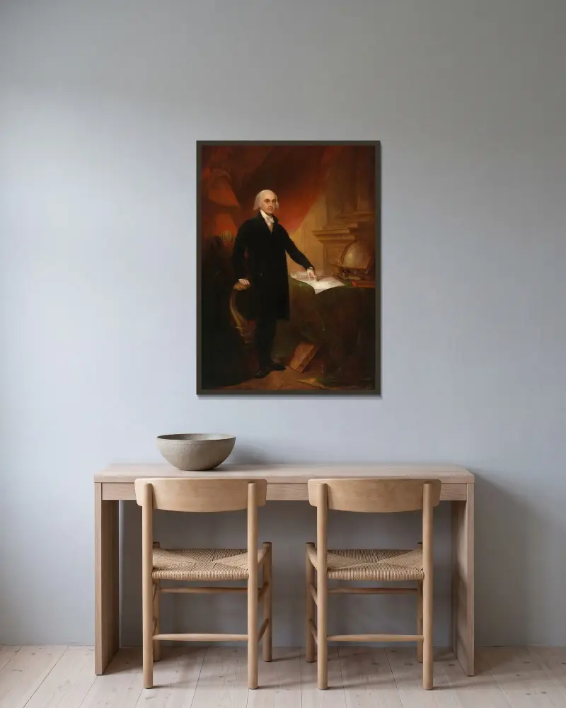 James Madison av Thomas Sully inramad på en vägg