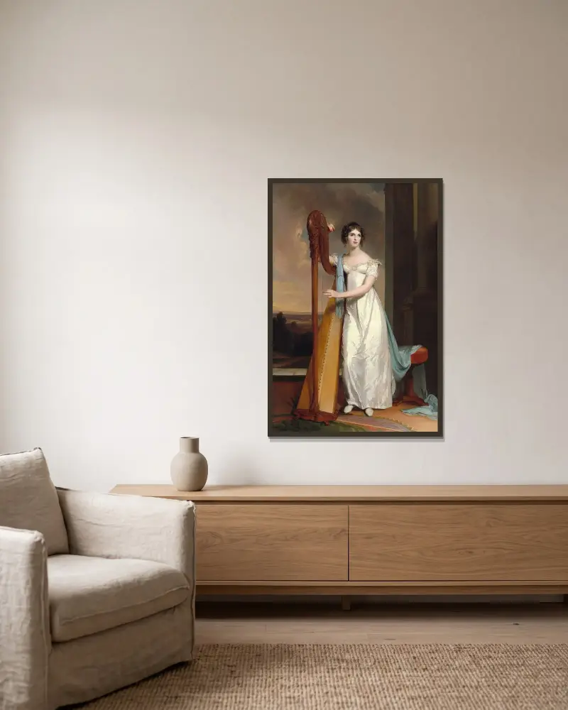Lady with a Harp – Eliza Ridgely av Thomas Sully inramad på en vägg