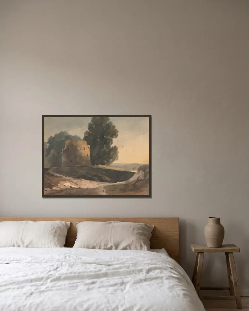 Landschaft mit Burgruine und Bäumen von Thomas Sully gerahmt an einer Wand