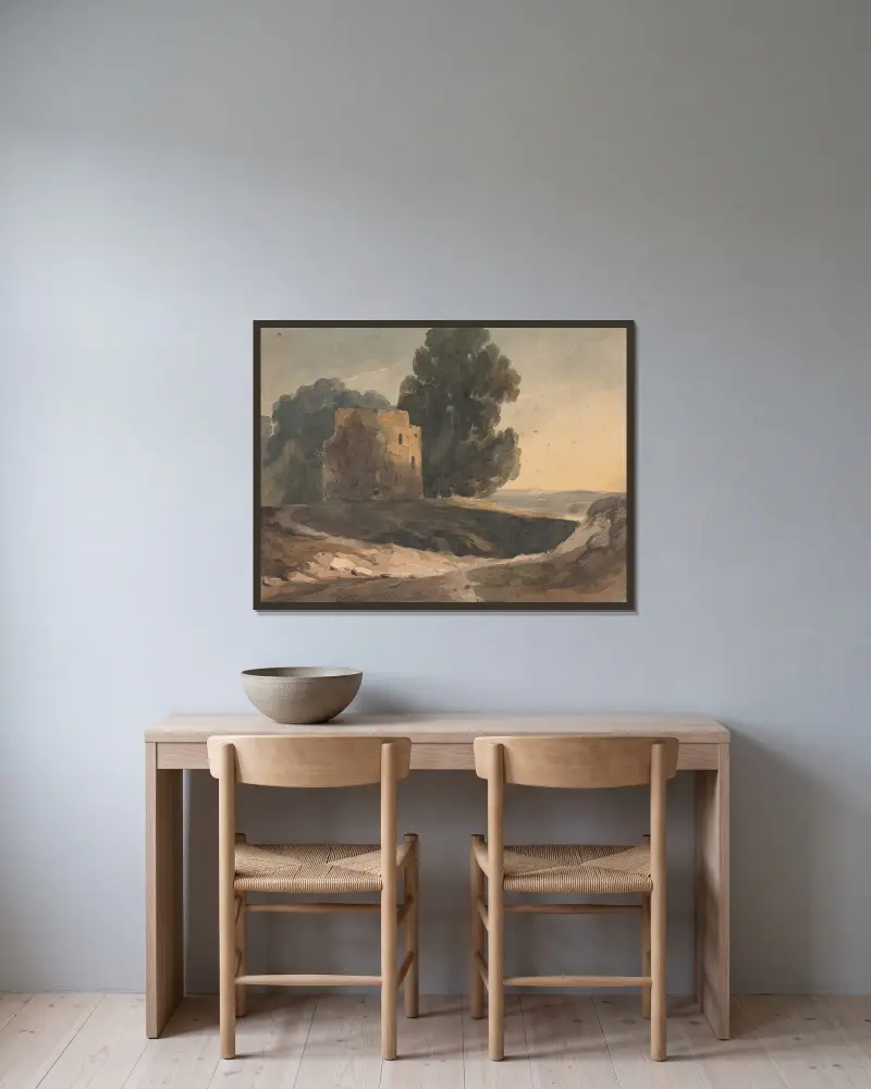 Landschaft mit Burgruine und Bäumen von Thomas Sully gerahmt an einer Wand