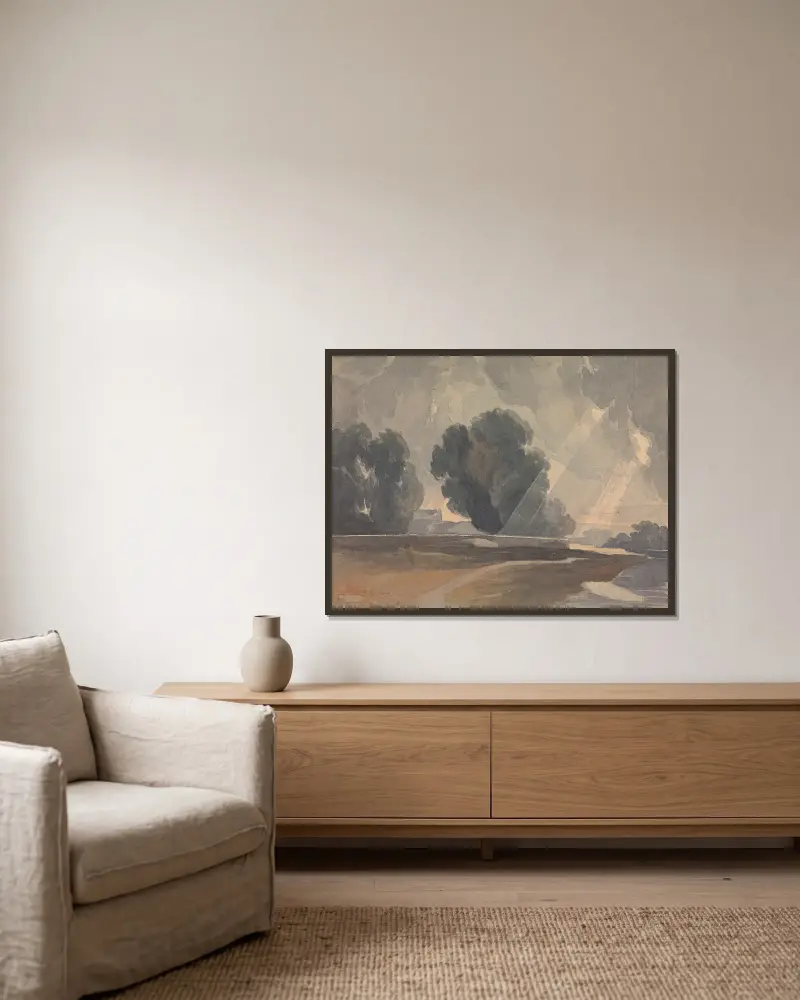 Landschaft mit Bäumen und See von Thomas Sully gerahmt an einer Wand