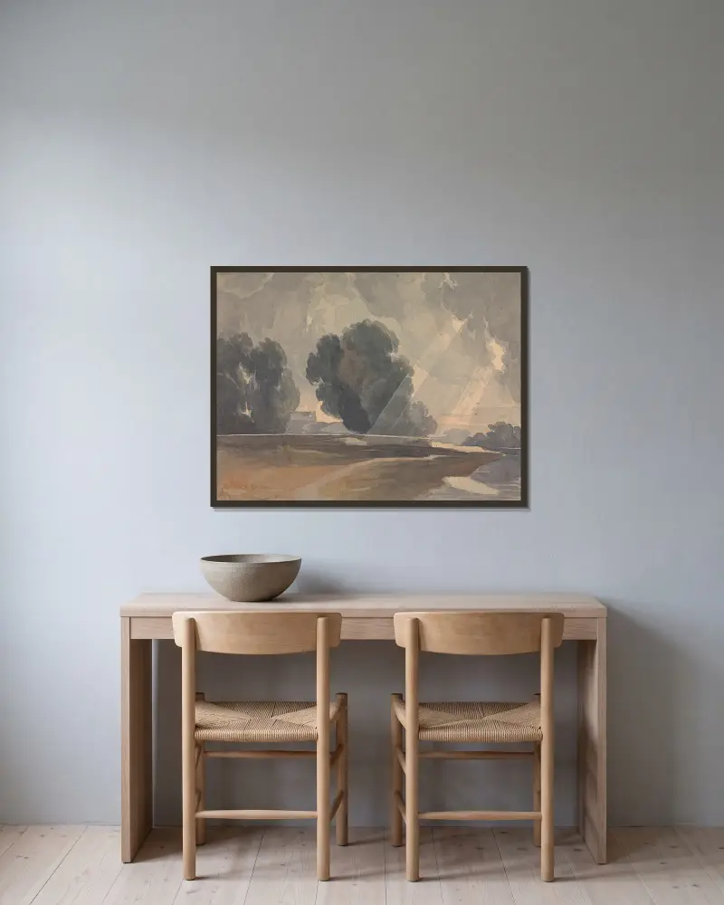 Landschaft mit Bäumen und See von Thomas Sully gerahmt an einer Wand