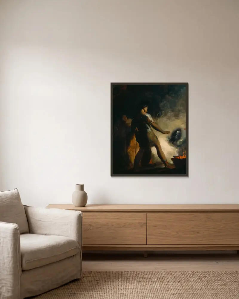 Macbeth i häxornas grotta av Thomas Sully inramad på en vägg