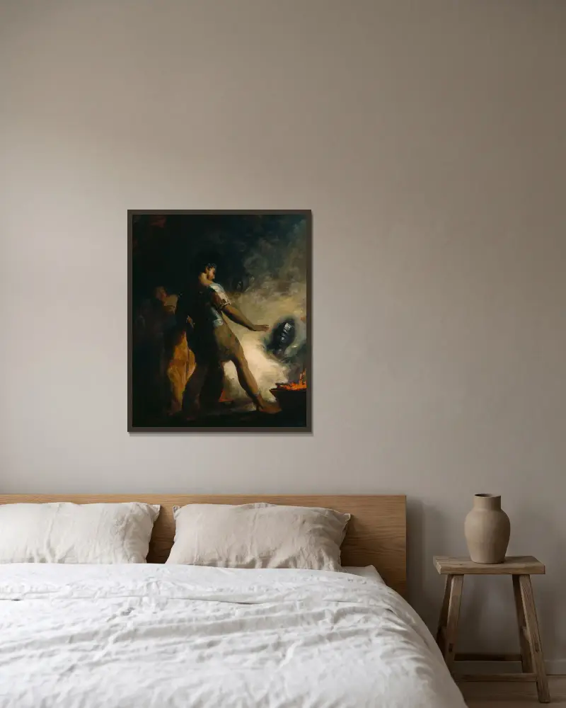 Macbeth i häxornas grotta av Thomas Sully inramad på en vägg