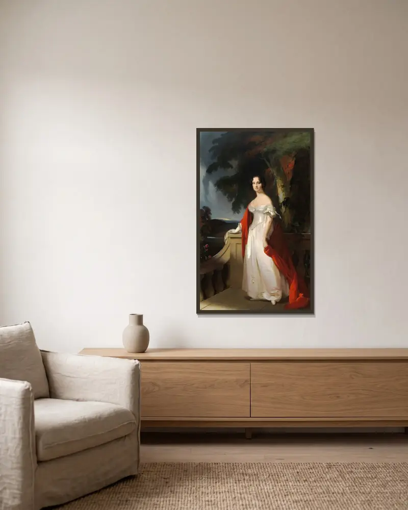 Mrs. Reverdy Johnson von Thomas Sully gerahmt an einer Wand