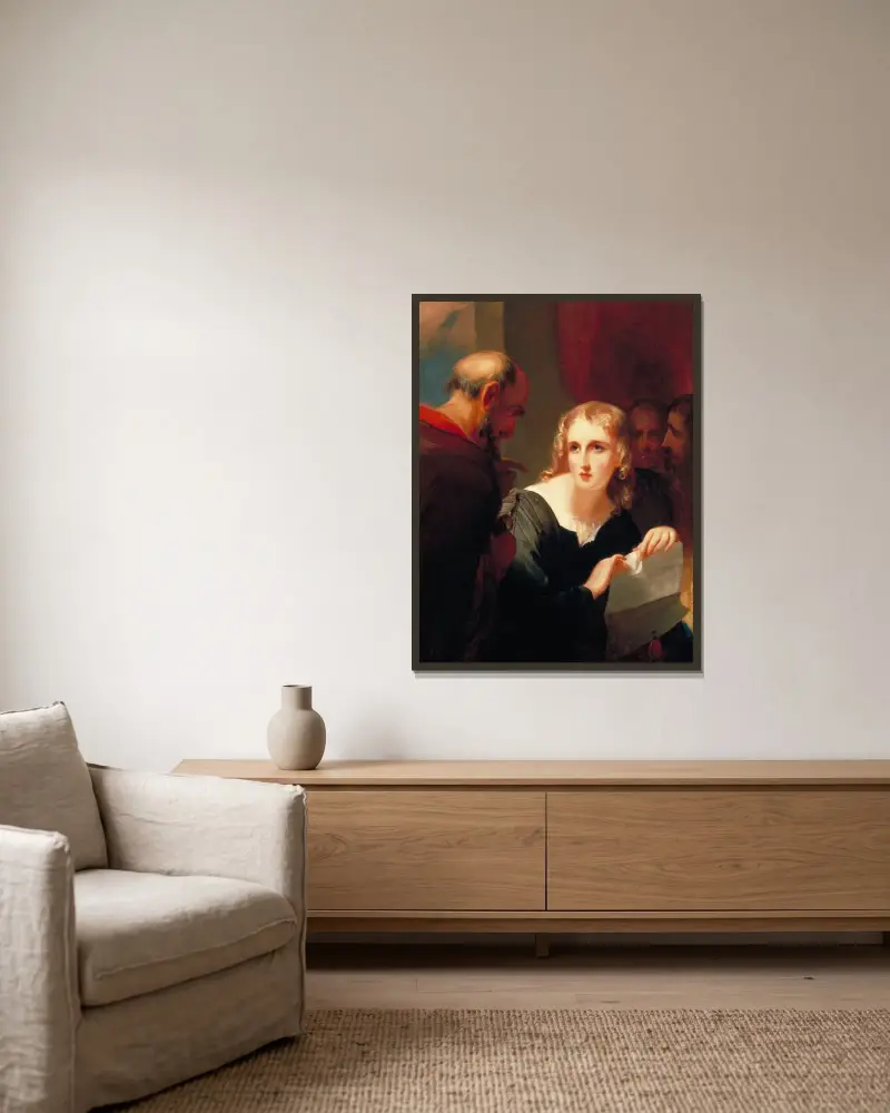 Portia and Shylock av Thomas Sully inramad på en vägg