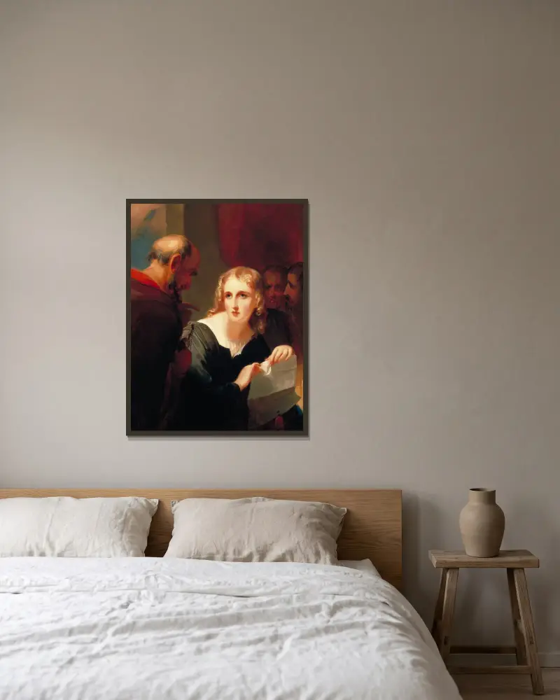 Portia and Shylock av Thomas Sully inramad på en vägg