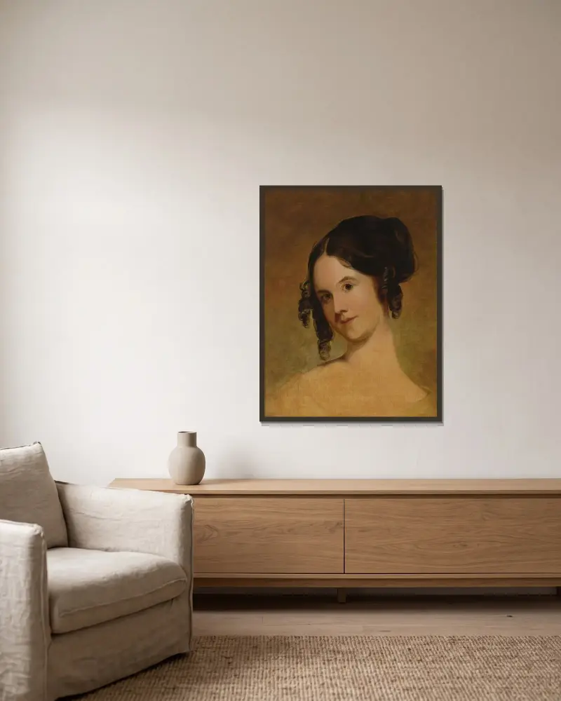 Porträtt av en ung kvinna av Thomas Sully inramad på en vägg