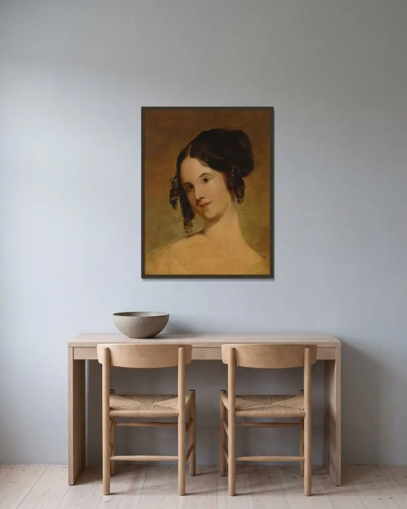 Porträtt av en ung kvinna av Thomas Sully inramad på en vägg