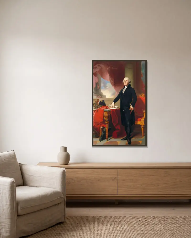 Porträtt av George Washington av Thomas Sully inramad på en vägg