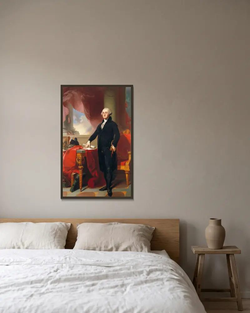 Porträtt av George Washington av Thomas Sully inramad på en vägg