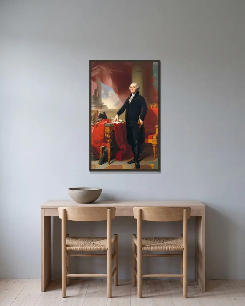 Porträtt av George Washington av Thomas Sully inramad på en vägg
