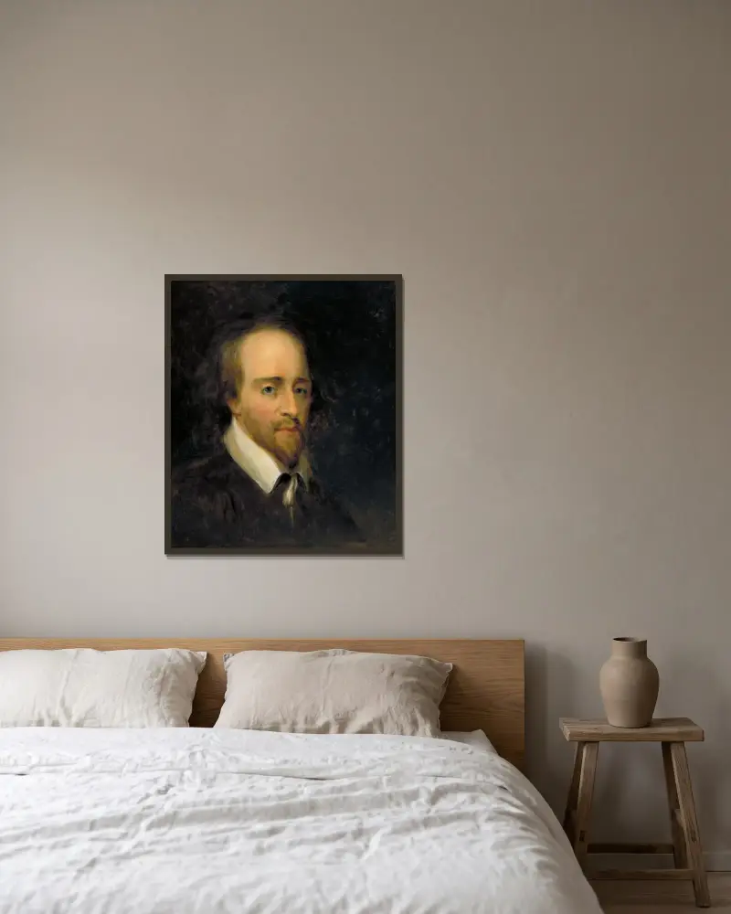 Porträtt av Shakespeare av Thomas Sully inramad på en vägg