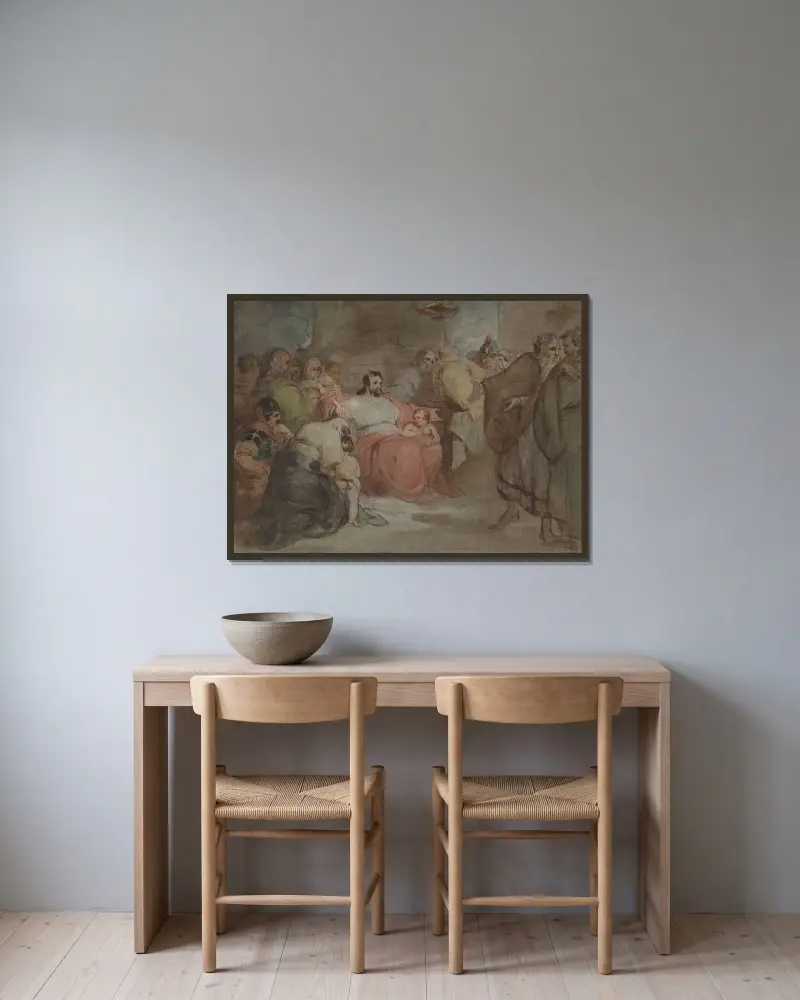 Låten barnen komma till mig av Thomas Sully inramad på en vägg