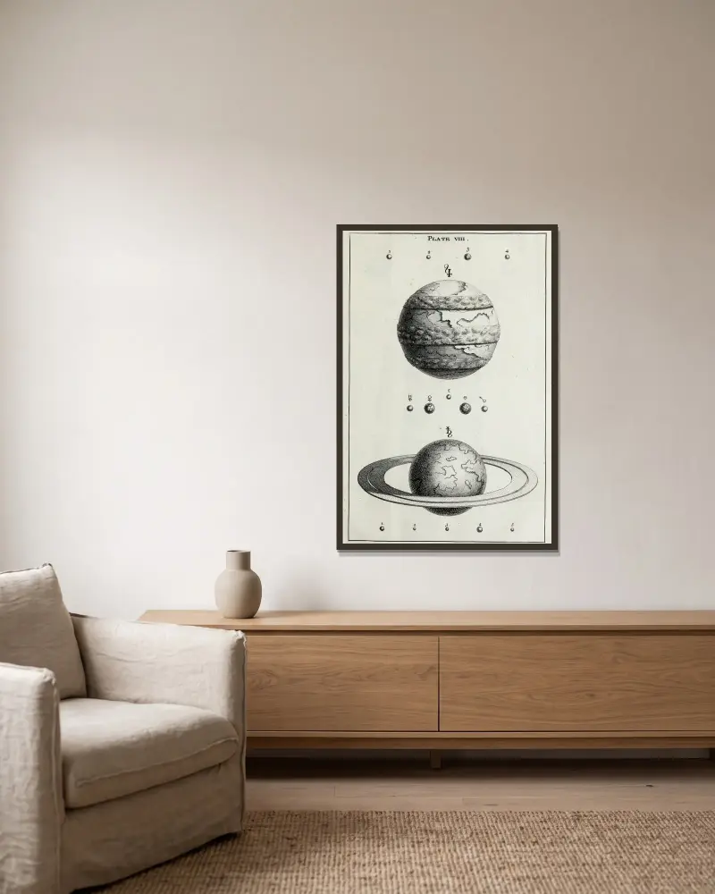Eine originale Theorie oder neue Hypothese des Universums, Tafel VIII, Tafel VIII, 1750 von Thomas Wright gerahmt an einer Wand