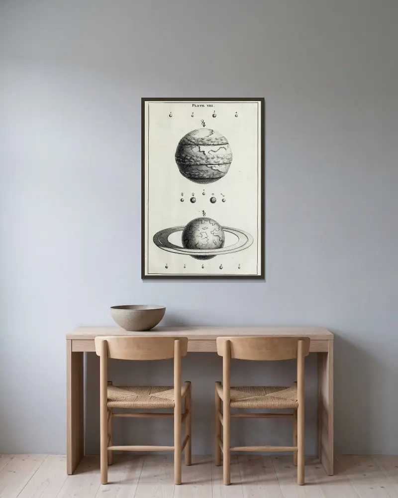 Eine originale Theorie oder neue Hypothese des Universums, Tafel VIII, Tafel VIII, 1750 von Thomas Wright gerahmt an einer Wand